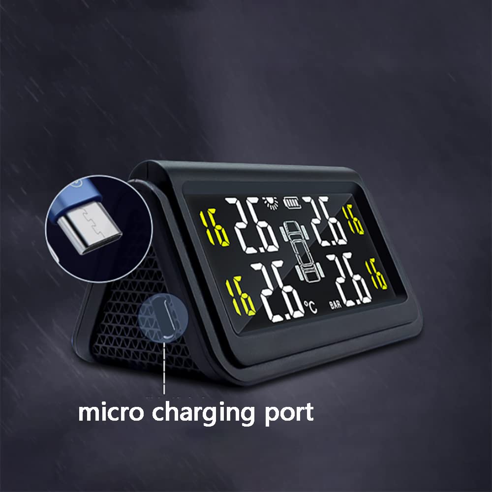 Riloer TPMS system monitorowania ciśnienia w oponach, 4 czujniki zewnętrzne, wodoodporny, bezprzewodowy, zasilany energią słoneczną, wyświetlacz LCD