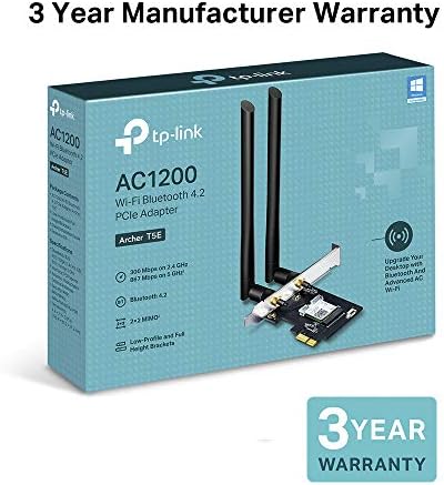 TP-LINK Archer T5E AC1200 Wi-Fi Bluetooth 4.2 PCI Express Adapter with Two Antennas, PCIe Network Bluetooth 2-in-1 Interface Card for Desktop, Low-Profile Bracket Included