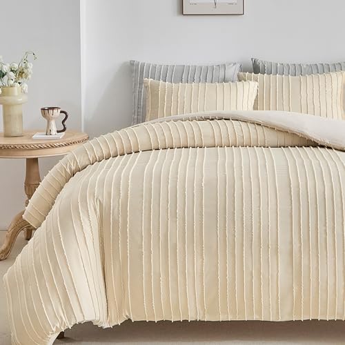 WARMDERN Khaki Boho Duvet Cover Full, Striped Textured Tufted Bedding Set by WARMDERN - Used condition - Image 8