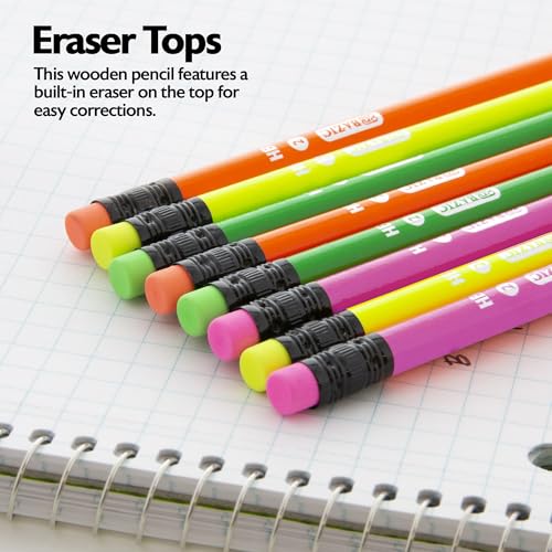 Lápices de Madera Fluorescentes BAZIC con Borrador x8 miniatura 3