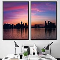 2 Piece Framed Canvas Wall Art Cityscape and Sunset Canvas Prints Home Artwork Decoration for Living Room,Bedroom - 16