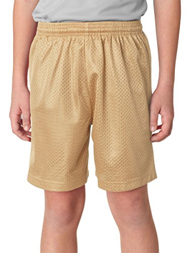 A4 Youth Six Inch Inseam Mesh Short, Small, VEGAS GOLD