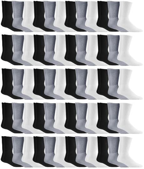 SOCKS'NBULK 60 Pairs Wholesale Bulk Sport Cotton Mens Crew, Ankle, Tube Socks, Size 10-13 (Mens - Assorted Crew)
