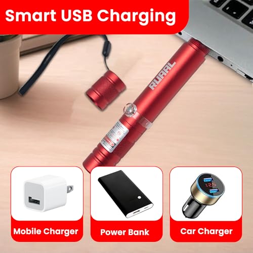 Image of Ruaal Red Laser Pointer High Power | Smart USB Rechargeable Laser Light Pen | Laser Light Powerful Long Range 2,500m Beam | Laser Pointer for Presentation, Stargazing, Outdoor Use