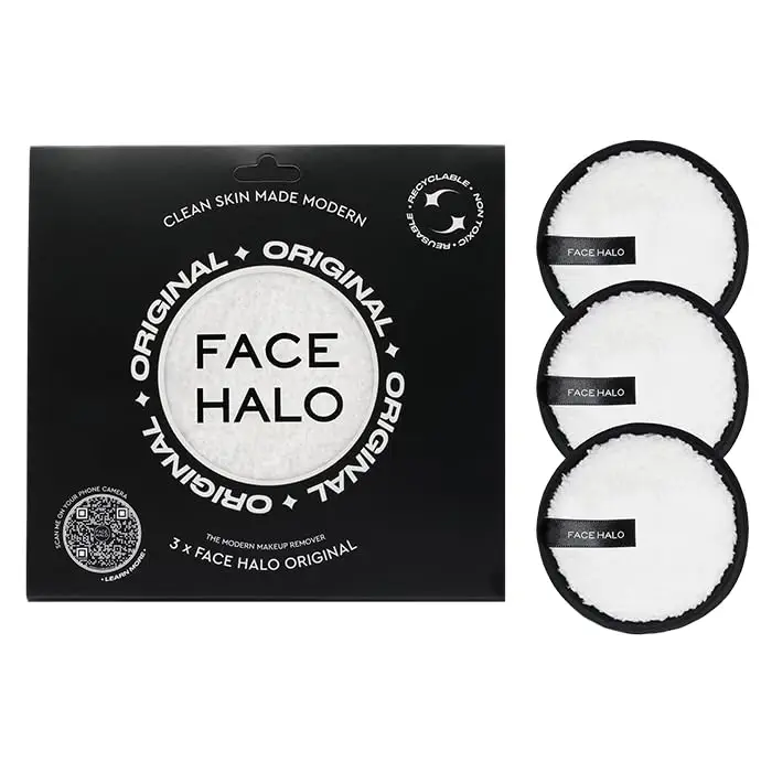 Face Halo Reusable Makeup Remover Pads, No Product Needed | Gently Removes Makeup With Just Water, Ultra-Soft, Eco-Friendly, Non-Toxic, All Skin Types, Replaces 500 Single-Use Wipes | Original 3-Pack