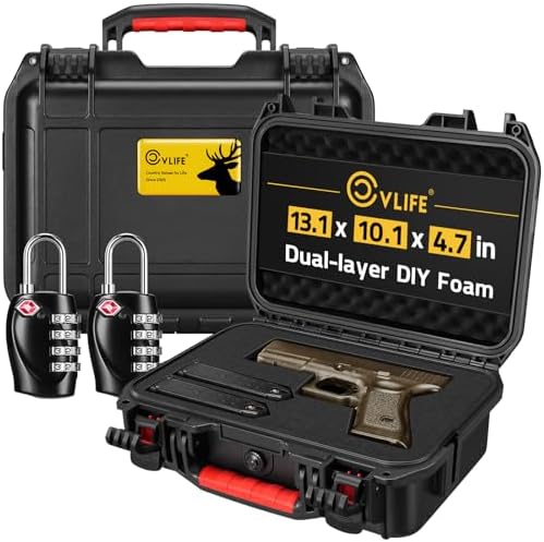 CVLIFE Pistol Case Lockable, TSA Approved Firearm Travel Case with 2 TSA Locks, Hard Shell Handgun Case for Air Travel, Waterproof Hard Gun Case for Pistol with Dual-layer Foams, 13.07x10.07x4.72 In