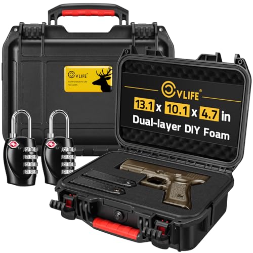 CVLIFE Pistol Case Lockable, TSA Approved Firearm Travel Case with 2 TSA Locks, Hard Shell Handgun Case for Air Travel, Waterproof Hard Gun Case for Pistol with Dual-layer Foams, 13.07x10.07x4.72 In