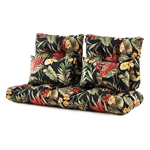 ARTPLAN Outdoor Loveseat Cushions,5 Piece Wicker Chair Cushions Set,Tufted Cushons for Wicker Bench Patio Furniture,Floral Cover