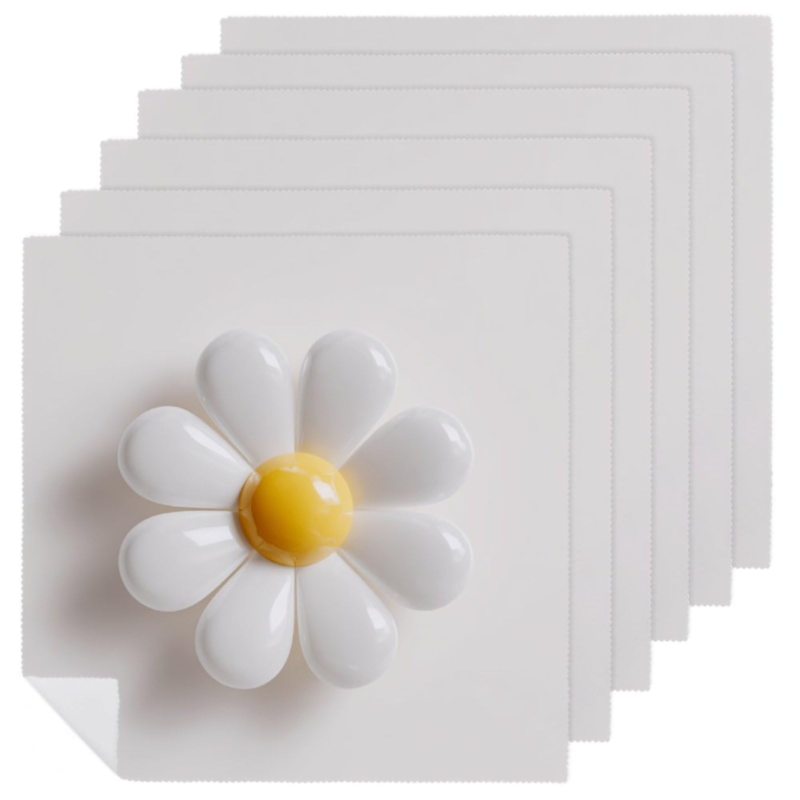 Minimal 3D Soft Glossy White Daisy Flower Cloth Napkins Set of 6, Square Premium Reusable Washable Polyester Table Linen Napkin for Dinner Party