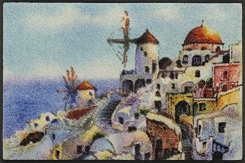 Wash+Dry Paillasson Santorini View 50 x 75 cm, intérieur et extérieur, Lavable