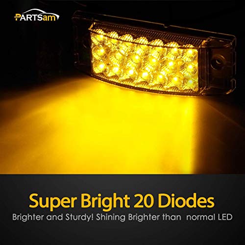 Partsam 4Pcs 6" Rectangle Truck Trailer Amber Led Side Marker Lights And Turn Signal Lights 20 Diodes W/Reflectors, Clear Lens, Waterproof Sealed, Surface Mount #TOP2