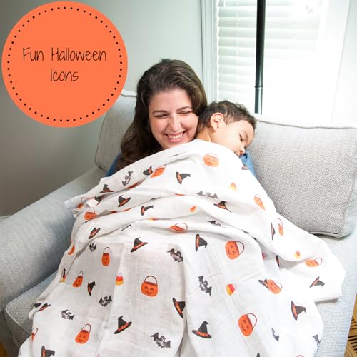 Image of LollyBanks Swaddle Blanket, 100% Cotton Baby Blanket, Soft Muslin Swaddle Blankets 47 x 47 Inches, Nursery Swaddling Blankets for Boys and Girls, Baby Essentials, Registry (Halloween Print)