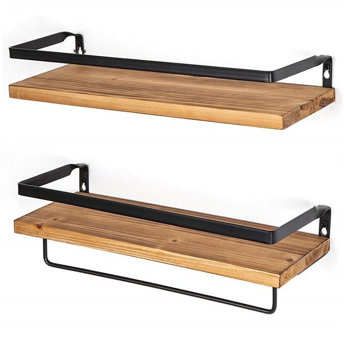 EdirFtra Floating Shelves for Wall Set of 2, Wall Mounted Wood Rustic Storage Shelves, Wall Mounted Shelf, Kitchen Spice Rack, Rustic Wooden Wall Mounted Shelves,A