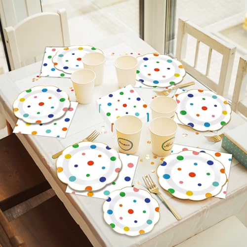 Zoiiwa 96 Pcs Colorful Birthday Plates And Napkins Colorful Polka Dots Party Supplies Rainbow Dots Tableware Table Decorations Confetti Plates Napkins Rainbow Party Favor For Baby Shower Wedding 24 Guests thumb #6