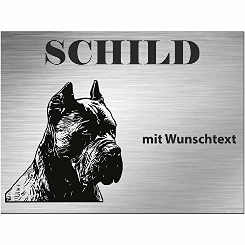 INDIGOS UG - Schilder selbst gestalten Cane Corso - Wunschtext personalisiert - Aluverbundplatte Edelstahllook - ab 20x15 cm - Spruch - Deko Geschenkidee für Ihren Hund - Zaun - Türschild