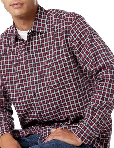 Image of Amazon Essentials Men's Regular Fit Long-Sleeve Flannel Shirt, Soft Brushed Cotton, Lightweight yet Warm