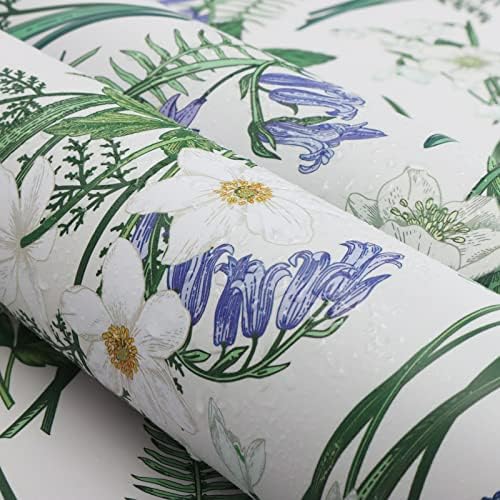 Timeet Self Adhesive Wallpaper White Flower Contact Paper 39cm X 3m Sticky White Plastic Roll PVC Peel and Stick Wallpaper Vinyl Film Waterproof for Shelf Bathroom Wall