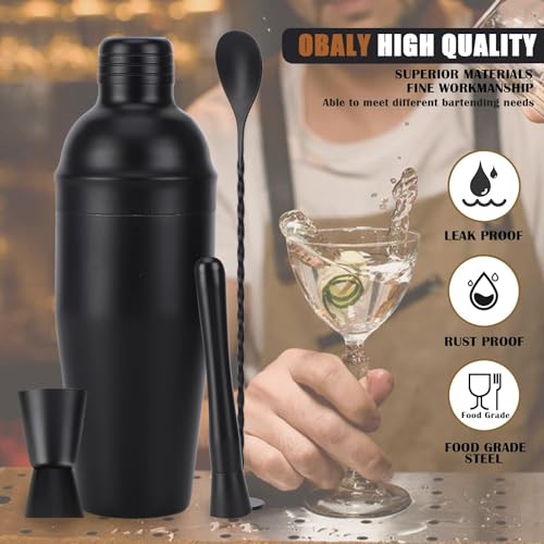 OBALY Bartender Kit - 11-Piece Cocktail Shaker & Muddler Set with Bamboo Stand - 25oz Boston Shaker - Includes Recipe Booklet - Image 3