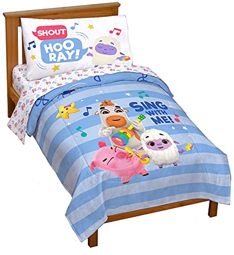 Jay Franco Moonbug Little Baby Bum Sing with Me 4 Piece Toddler Bed Set - Super Soft Microfiber Bed Set Includes Toddler Size Comforter & Sheet Set (Official Moonbug Product)
