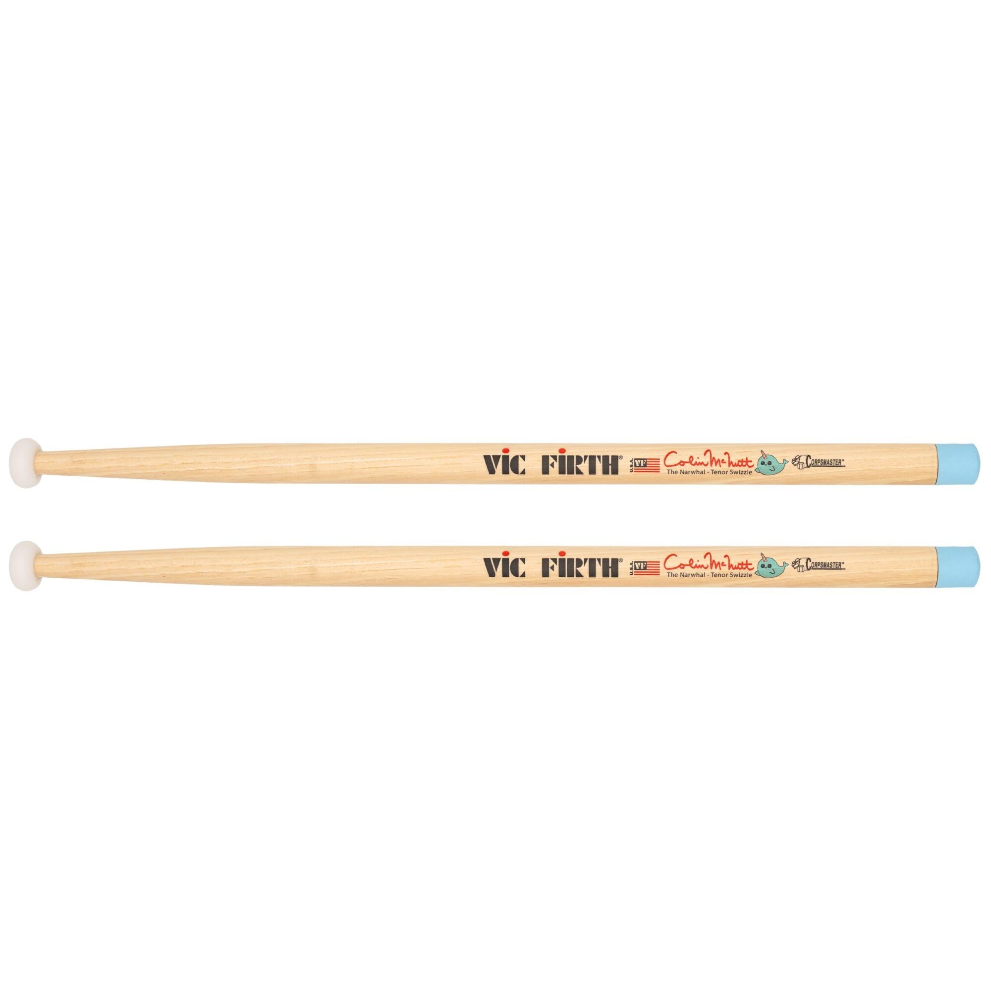 Vic Firth SCMTS Corpsmaster Colin McNutt Multi-Tenor Marching Drumsticks with Large Nylon Disc Tip Rubber Butt Cap - Hickory