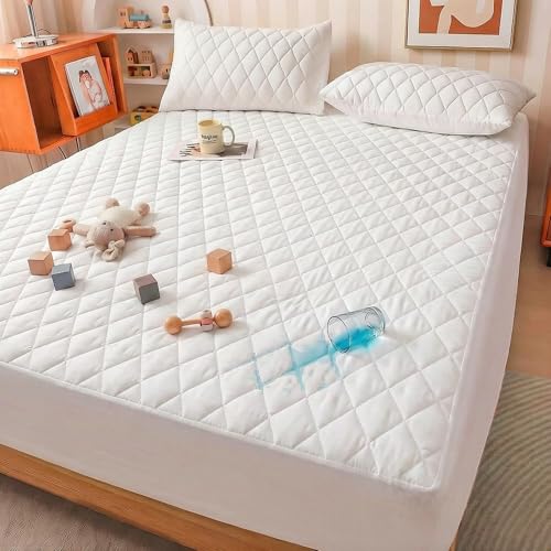 WESLEEPER Funda de colchón, funda de colchón impermeable, tamaño matrimonial, ultrasuave y transpirable, lavable a máquina, adecuada para el hogar, dormitorio y hotel (blanco individual)