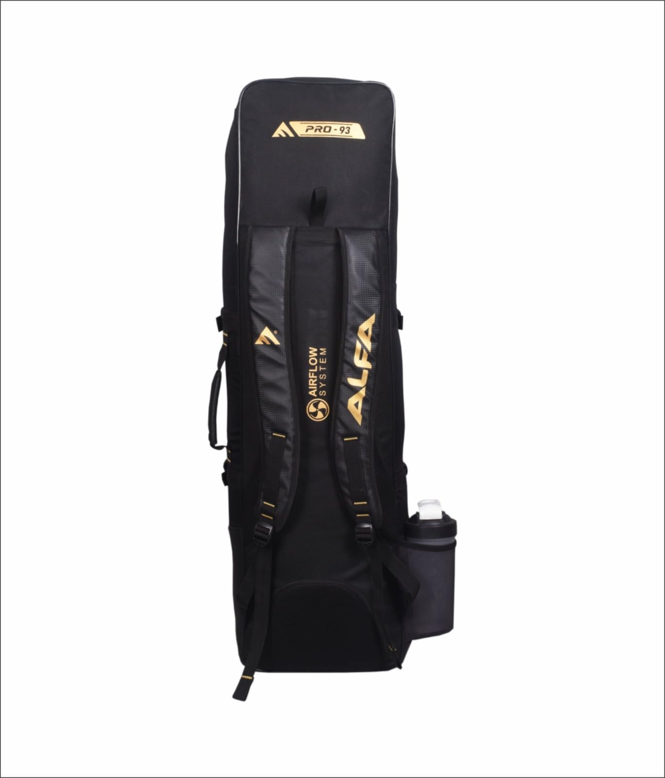 A L F A Pro 93 Hockey Kit Bag | Schwarz | Groß | Organisierte Fächer | Gepolstert & bequem | Strapazierfähiges, wasserdichtes Polyester | Unisex | Ideal für Zubehör & Ausrüstung.