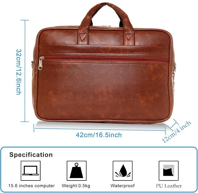 Image of Men's Synthetic Leather Messenger Bag, Brown, Professional Laptop Shoulder Bag with Adjustable Strap