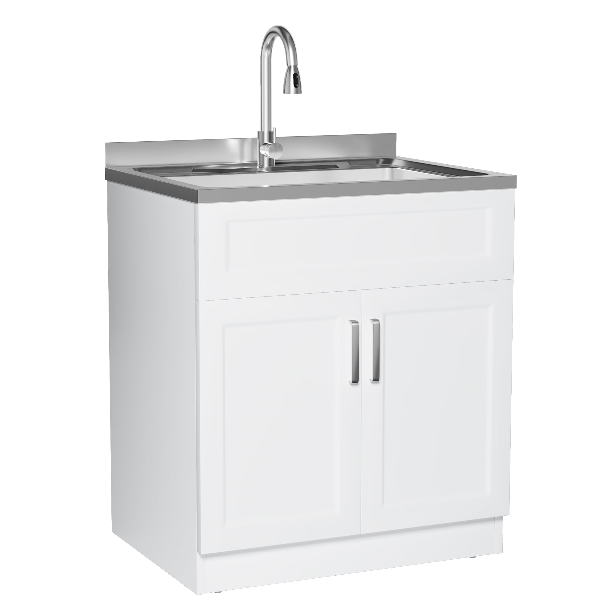 Laundry Sink with Cabinet, Full Body Durable Stainless Steel, 30-Inch Wider Stainless Steel Utility Sink, Multi-Use for Laundry, Kitchen, Bathroom, Garage