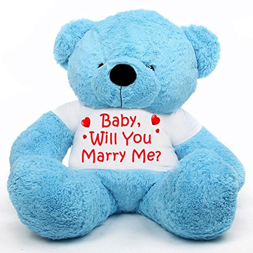 CLICK4DEAL Big Teddy Bear rt4feet Long Wearing Will U Marry ME T-Shirt ( Bear 121 cm ) with Free Heart Shape Pillow Blue
