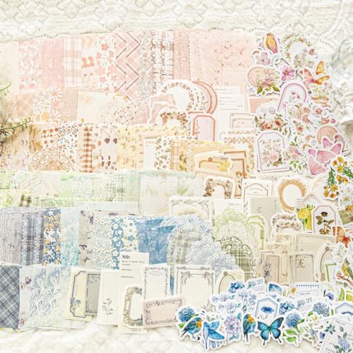 Image of HASTHIP Vintage Aesthetic Scrapbook Kit - 400pcs Vintage Floral Scrapbook Paper & Junk Journaling Stickers Set Aesthetic Decoration Note Paper Stickers for Bullet Journaling, Retro Crafts, Planner