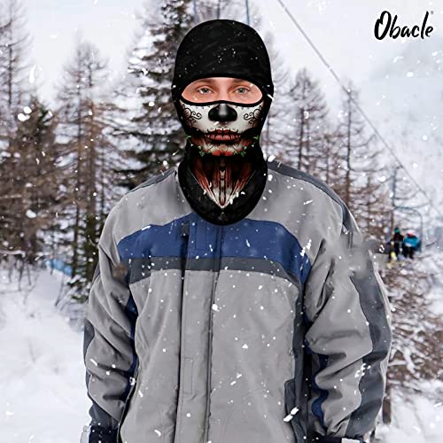 Obacle Balaclava Face Mask Men Women For Winter Cold Weather Ski Hunting (Skull Women Red Lip Green Leaf) #TOP5