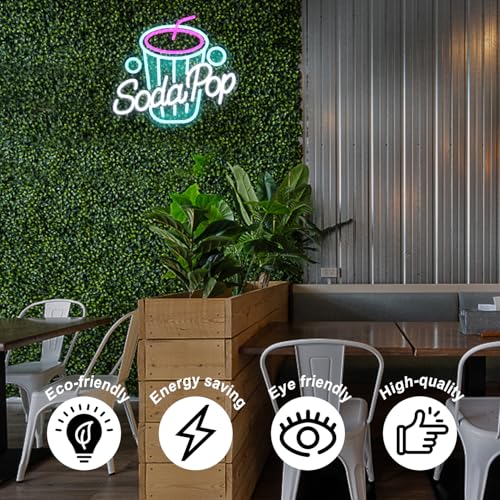 Image of Soda Pop Neon Sign Drink LED Neon Lights for Restaurant Bar Kitchen Decor | Dirty Soda Bar Sign, Beverage Cup LED Signs, Acrylic Business Sign, Dimmable Cocktail Neon Light, USB Powered, Easy to Hang
