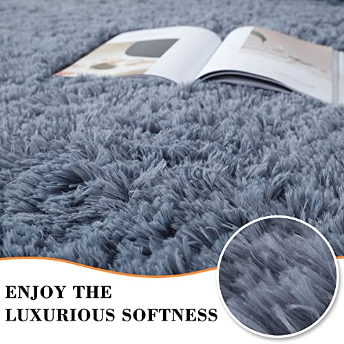 Tapete Azul Gris 5x7 Pies Suave para Sala y Dormitorio miniatura 3