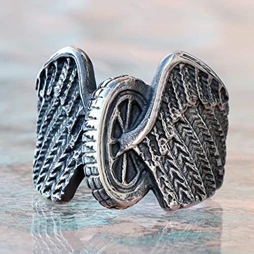 Style Cool Wings Wheel Ring Punk Stainless Steel Biker Ring Men Fashion Jewelry Store Gift for Friend
