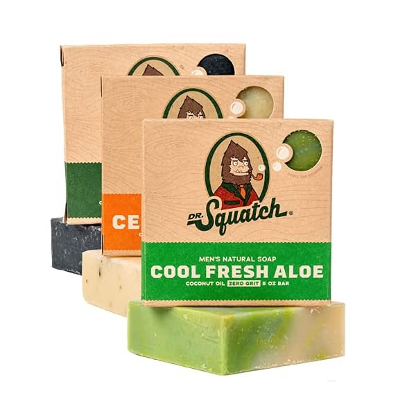 Dr. Squatch All Natural Bar Soap for Men, 3 Bar Variety Pack, Pine Tar, Cedar Citrus and Cool Fresh Aloe