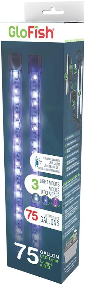 GloFish 10-Inch LED Light Sticks for Fish Aquariums Up to 75 Gallons, 2 Count, with White, Blue and Magenta LED Lights 2x8-W 75 gallon