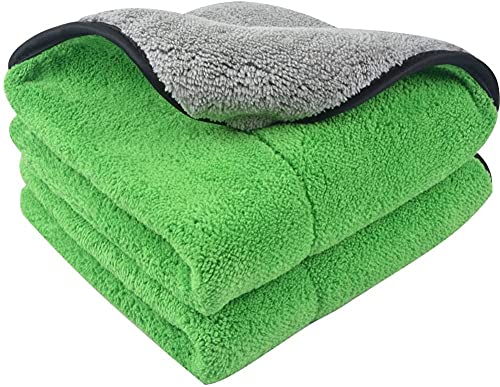 Image of Auto Hub Heavy Microfiber Cloth for Car Cleaning and Detailing, Double Sided, Extra Thick Plush Microfiber Towel Lint-Free, 800 GSM (Size 40cm x 40cm) /Pack of 2, Color: Green