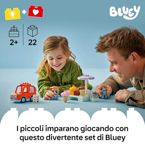 DUPLO Bluey: Visita alla Gelateria di Bluey - Gioco Educativo per Motricità Fine con Macchina Giocattolo, Stand dei Gelati e 2 Figure tra cui Bandit - Regalo per Bambine e Bambini 2+ Anni - 10458 - Lego - Immagine 1