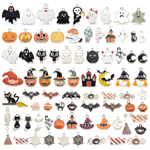 CYGMRFH Charms Halloween 78 Pezzi, Charms in lega di Halloween, Ciondoli Misti, Zucca Fantasma Strega Ciondoli, Decorazioni Fascini, per Bracciale, Collana, Orecchini, Creazione di Gioielli (A1)