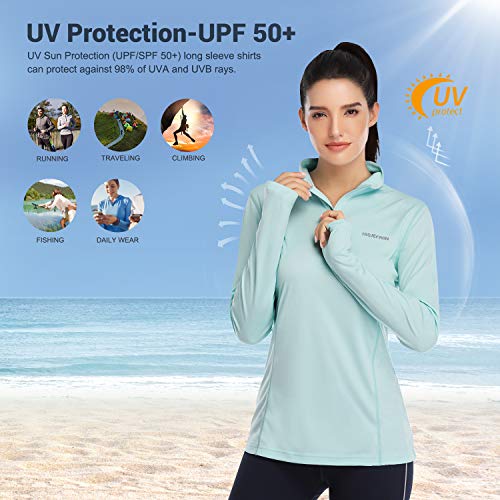 Hiskywin Womens Upf 50+ Sun Protection Tops Long Sleeve Half-Zip Thumb Hole Outdoor Performance Workout Shirt Hf806 Blue S #TOP4
