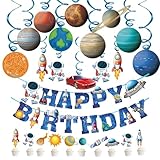 Juego de decoración de planetas – 26 piezas modelo de sistema solar, decoración espacial para habitación infantil con astronautas y cohetes, guirnalda espacial para fiesta de cumpleaños