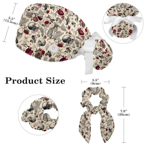 Image of Butterfly Scrub Cap Women with Ponytail & Buttons Adjustable Surgical Nurse Hat with Cotton Sweatband for Long Hair