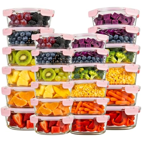 Image of Konokyo Round Glass Food Storage Containers with Lids, 24 Pack Airtight Leakproof Meal Prep Containers, BPA-Free, Microwave Oven Freezer & Dishwasher Safe, Assorted Sizes