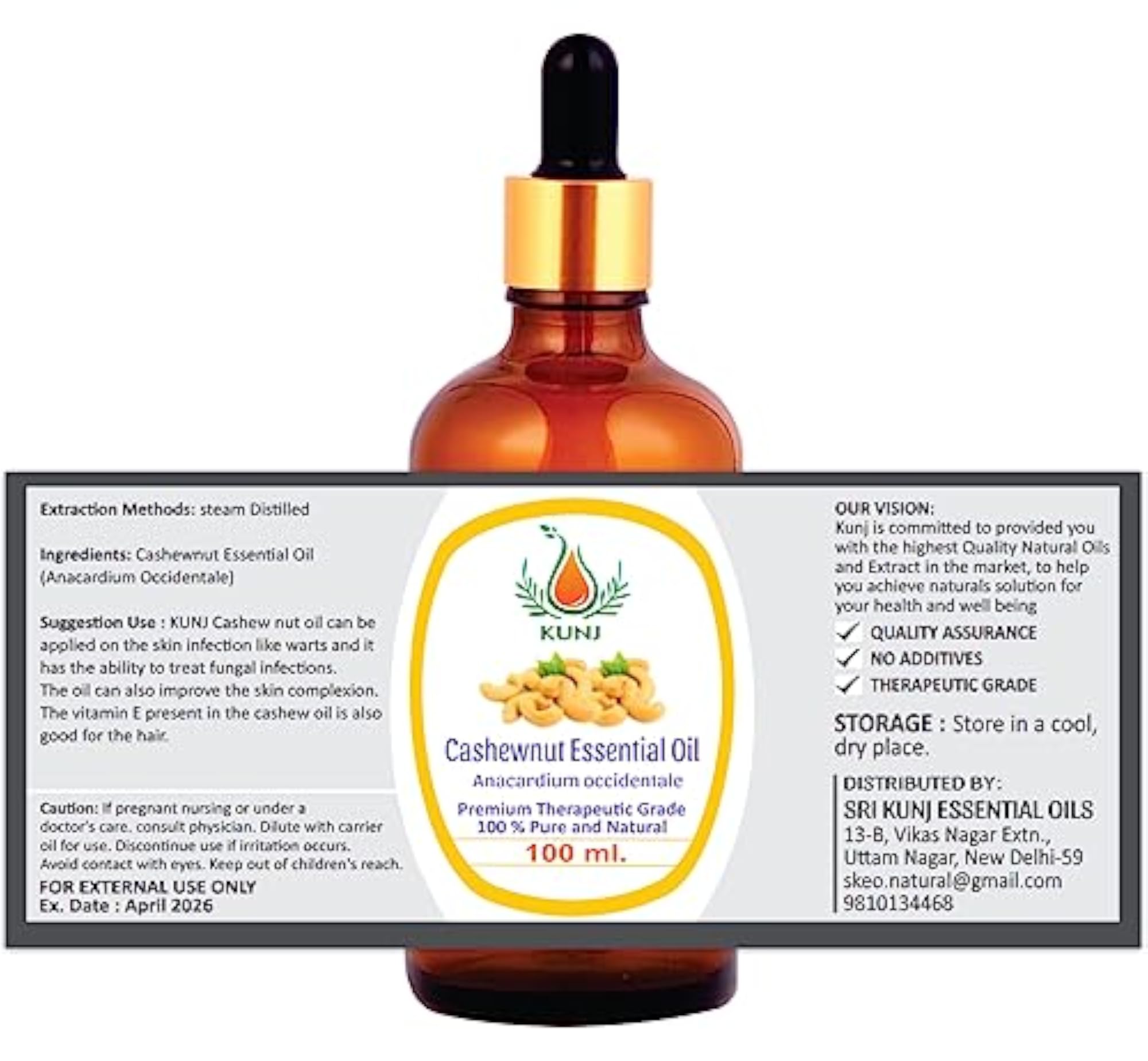 KUNJ Cashewnut 100% Pure & Natural Essential Oil, Therapeutic Grade