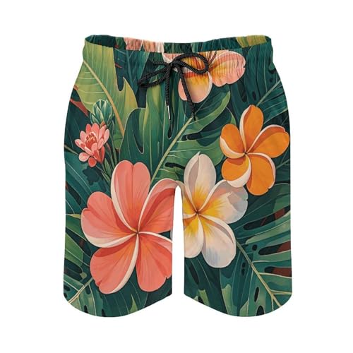 Mens Shorts Tropical Flowers and Foliage Men Swim Trunks Quick-Dry Beach Shorts with Drawstring Pocket Bathing Suit4