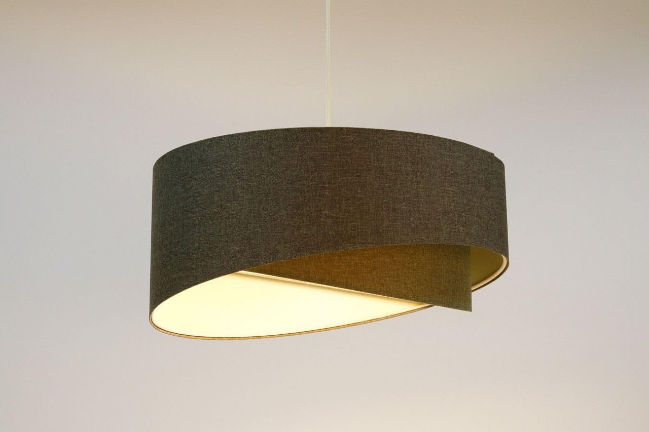 Licht-Erlebnisse Pendelleuchte rund D: 50 cm Grau Stoff Schirm E27 Modern Höhe verstellbar Boho Hängelampe Wohnzimmer Hängeleuchte Schlafzimmer