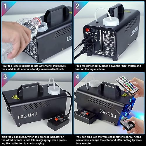 Machine à fumée avec télécommande sans fil et filaire à LED de couleur