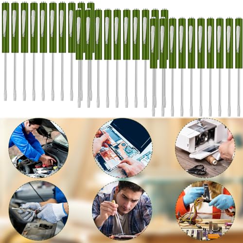 Image of Minatee 30 Pcs Pocket Screwdriver Mini Tops and Pocket Clips Magnetic Slotted Screwdriver with Magnet Small Slotted Screw Driver for Mechanical Electrician Technician Repair Tool(Dark Green)