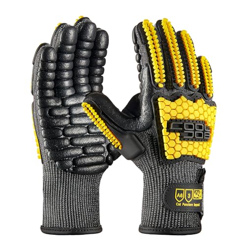 COOLJOB A6 Cut Resistant Anti Vibration Work Gloves Men TPR Impact Reducing Mittens Palm Rubber Patch Shock Absorption L