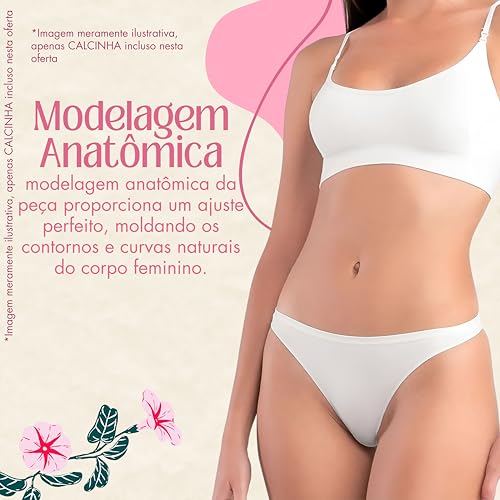 She by Mash Calcinha Fio Dental Sem Costura Cintura Baixa Forro Algodão Ajuste Anatômico, Branco, G